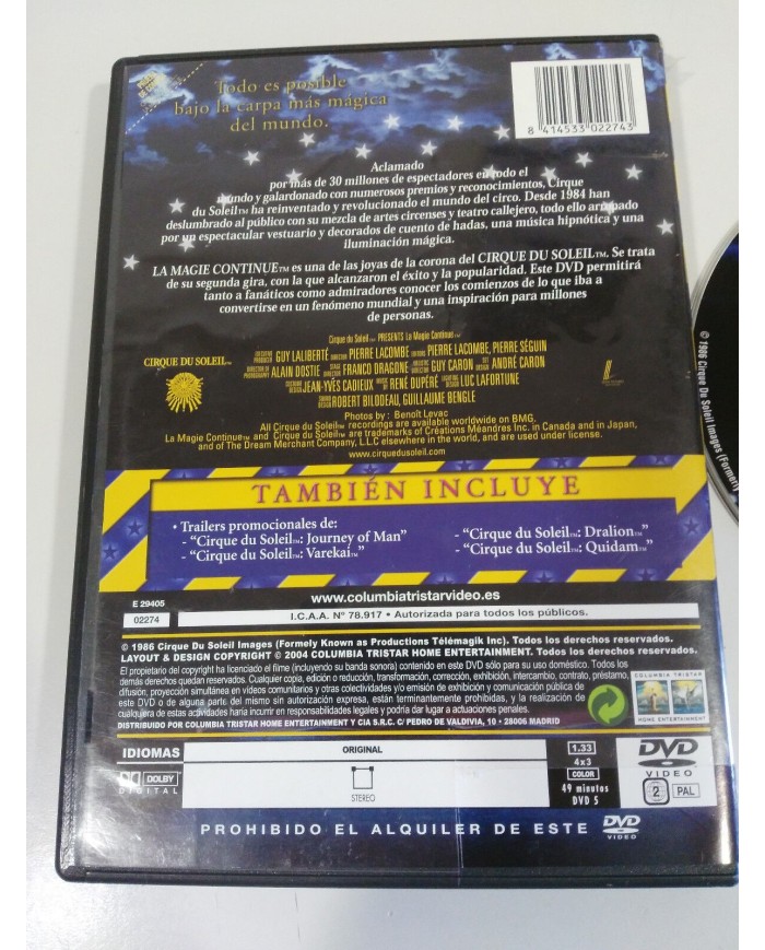CIRQUE DU SOLEIL LA MAGIE CONTINUE DVD CASTELLANO + EXTRAS 1986 - 2004