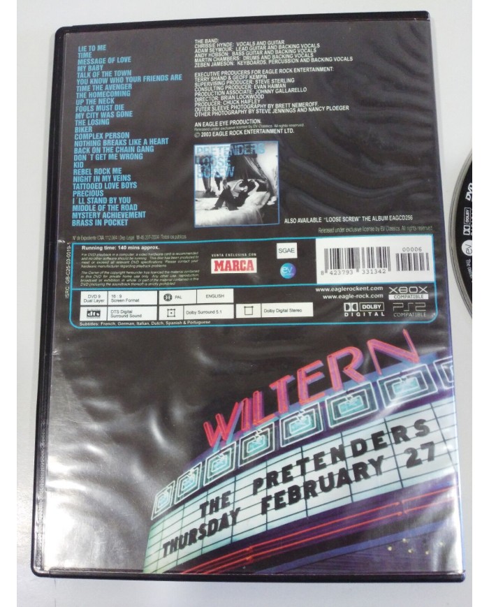 PRETENDERS LOOSE IN L.A. LIVE AT WILTERN THEATRE 2003 DVD SLIM - REGION 0