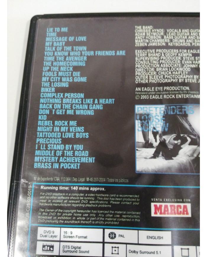 PRETENDERS LOOSE IN L.A. LIVE AT WILTERN THEATRE 2003 DVD SLIM - REGION 0