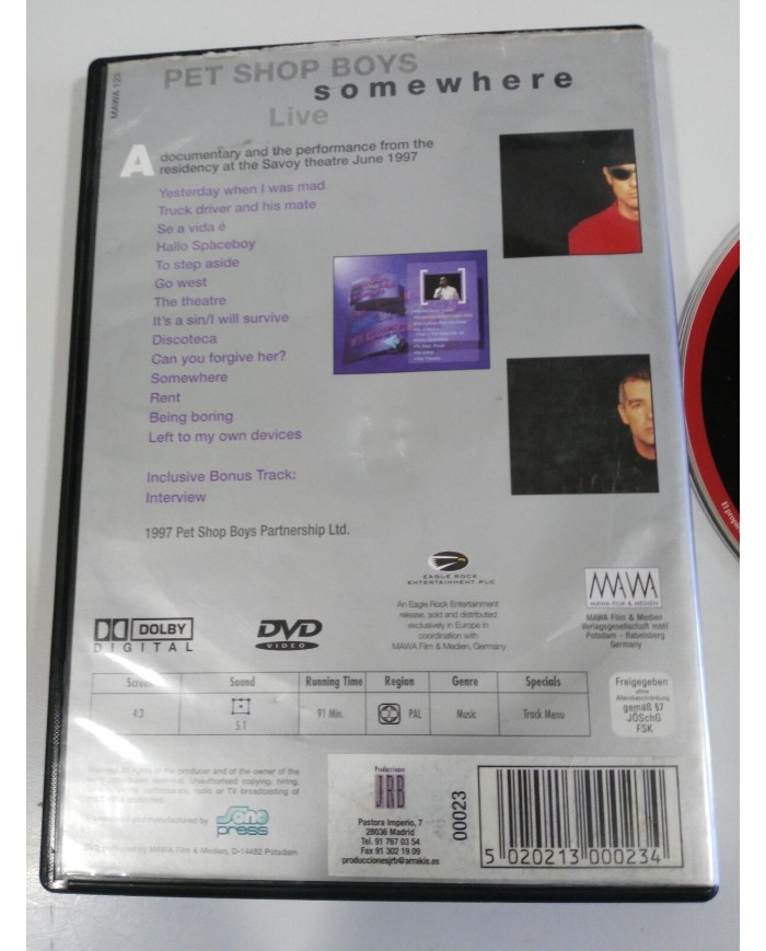 PET SHOP BOYS SOMEWHERE IN CONCERT DVD 1997 REGION 2 - 91 MIN GERMAN EDITION