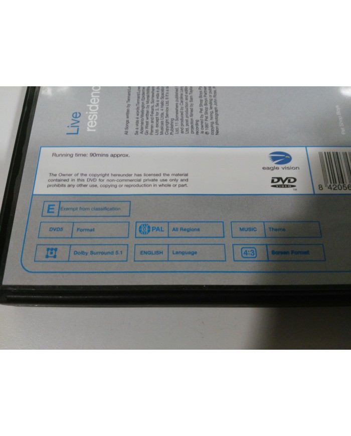 PET SHOP BOYS  SOMEWHERE IN CONCERT DVD PAL REGION 0 ALL REGIONS 90 min