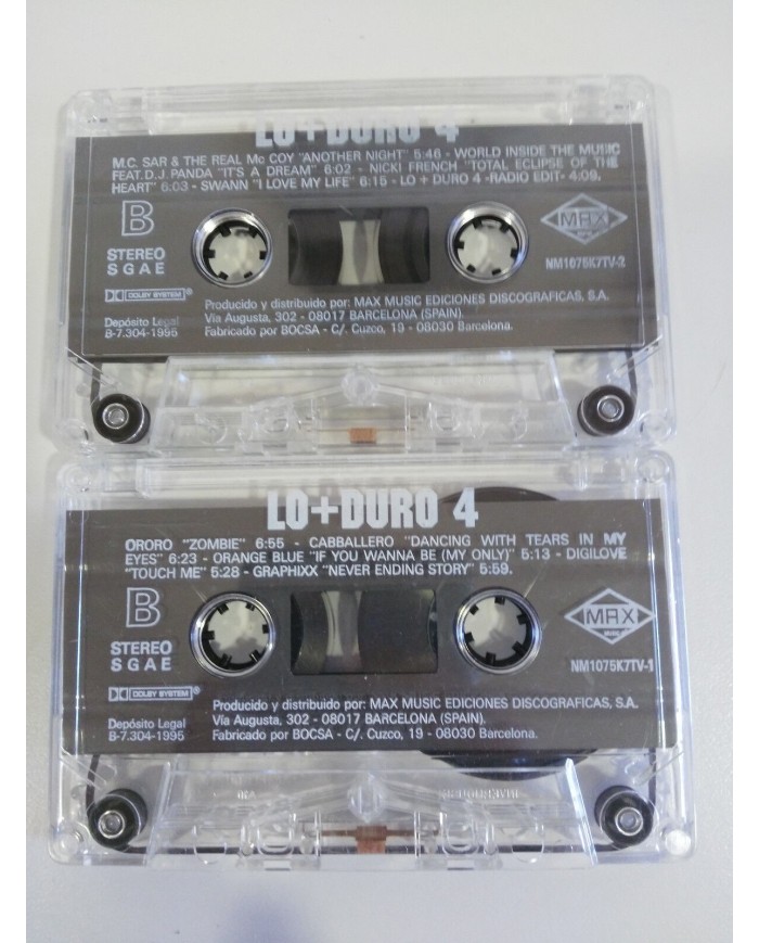 LO + MAS DURO 4 - DOBLE 2 X CINTA TAPE CASSETTE 1995 MAX MUSIC MIX