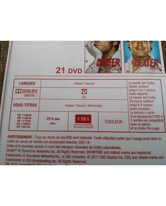 DEXTER TEMPORADAS SEASONS SAISONS 1-5 - 21 DVD NUEVA ENGLISH FRANCAIS Am
