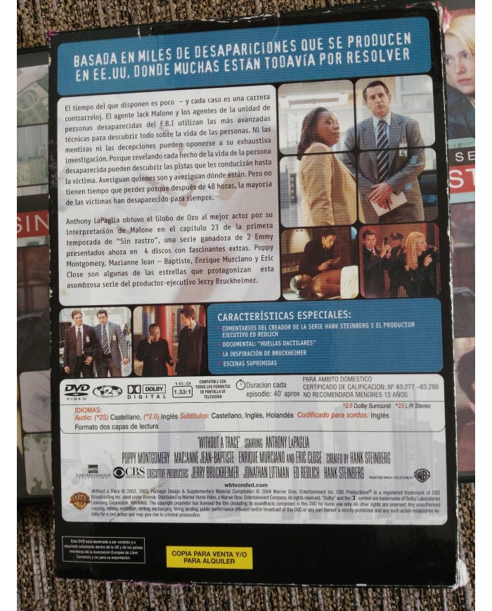 SIN RASTRO WITHOUT A TRACE PRIMERA TEMPORADA 1 - 4 DVD ESPAÑOL ENGLISH - AM