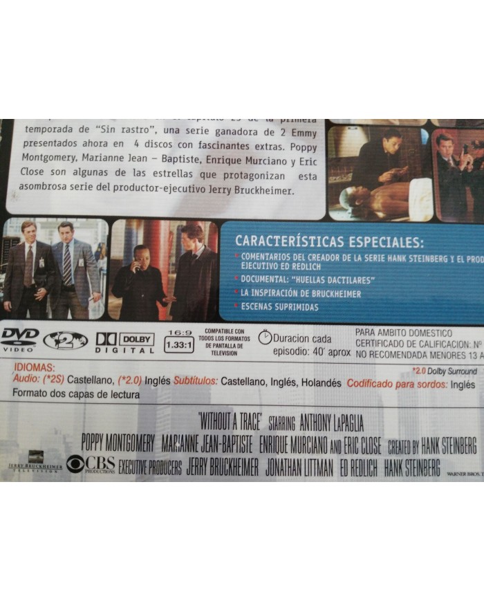 SIN RASTRO WITHOUT A TRACE PRIMERA TEMPORADA 1 - 4 DVD ESPAÑOL ENGLISH - AM