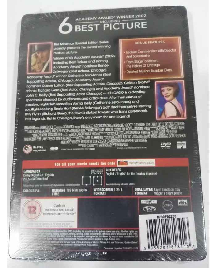 CHICAGO - 2 X DVD STEELBOOK ENGLISH RICHARD GERE ZETA-JONES ZELLWEGER NEW - AM