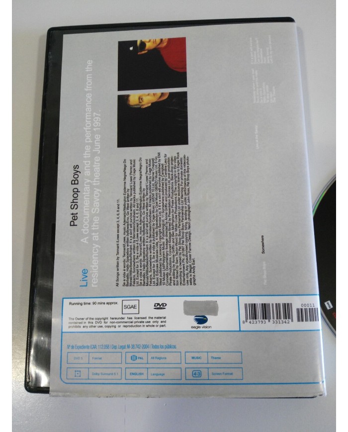 PET SHOP BOYS SOMEWHERE IN CONCERT DVD 90 min PAL REGION 0 ALL REGIONS SPAIN