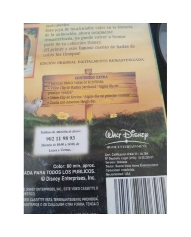 BLANCANIEVES Y LOS SIETE ENANITOS VHS LOS CLASICOS DE WALT DISNEY Am