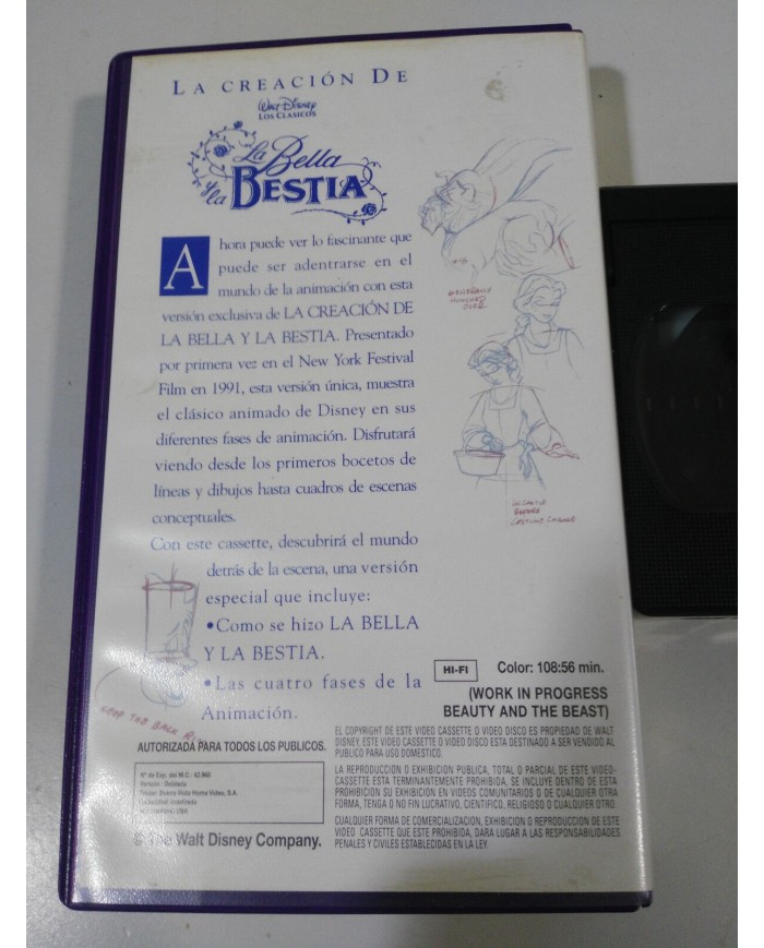 LA BELLA Y LA BESTIA LA CREACION VHS LOS CLASICOS DE WALT DISNEY COLECCIONISTA