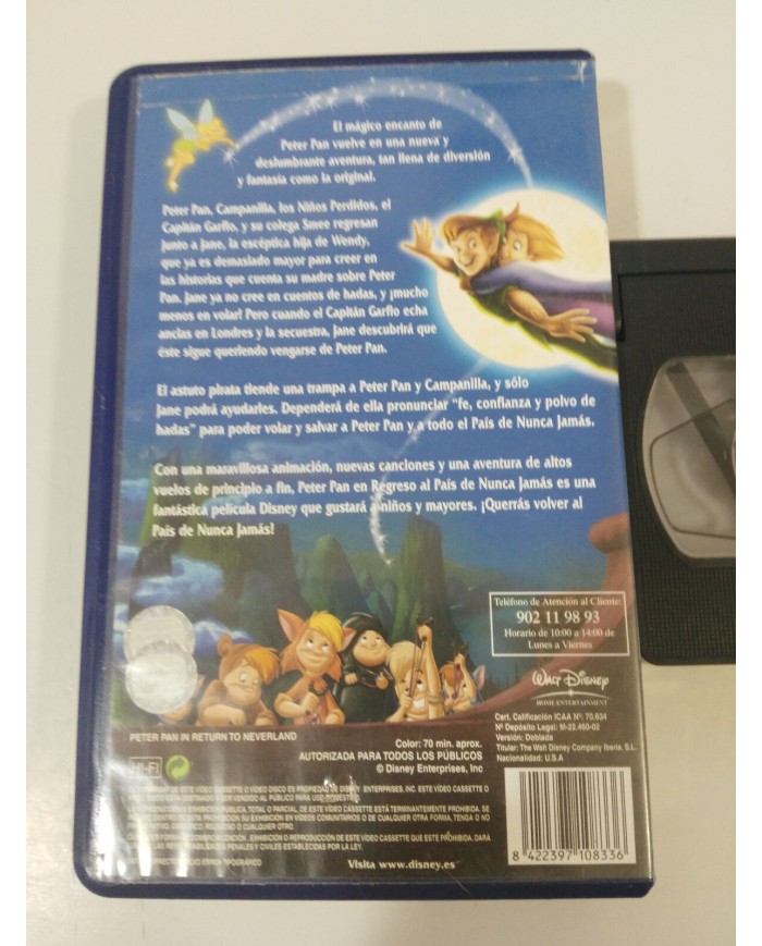 PETER PAN EN EL PAIS DE NUNCA JAMAS VHS CINTA LOS CLASICOS DE WALT DISNEY - 3T