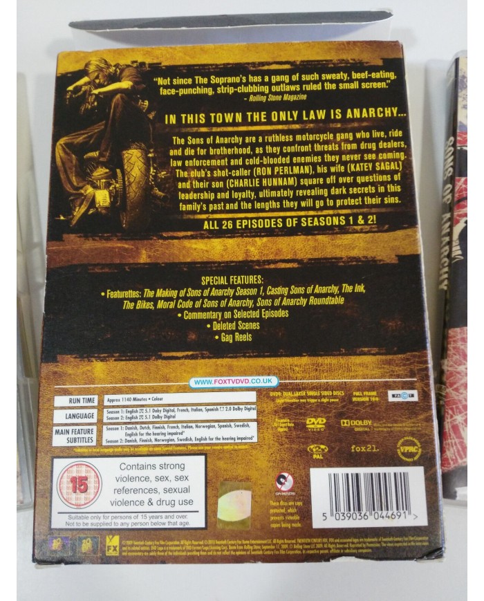 SONS OF ANARCHY Temporadas 1-2 Hijos de la Anarquia - 8 X DVD Espa?ol Ingles AM
