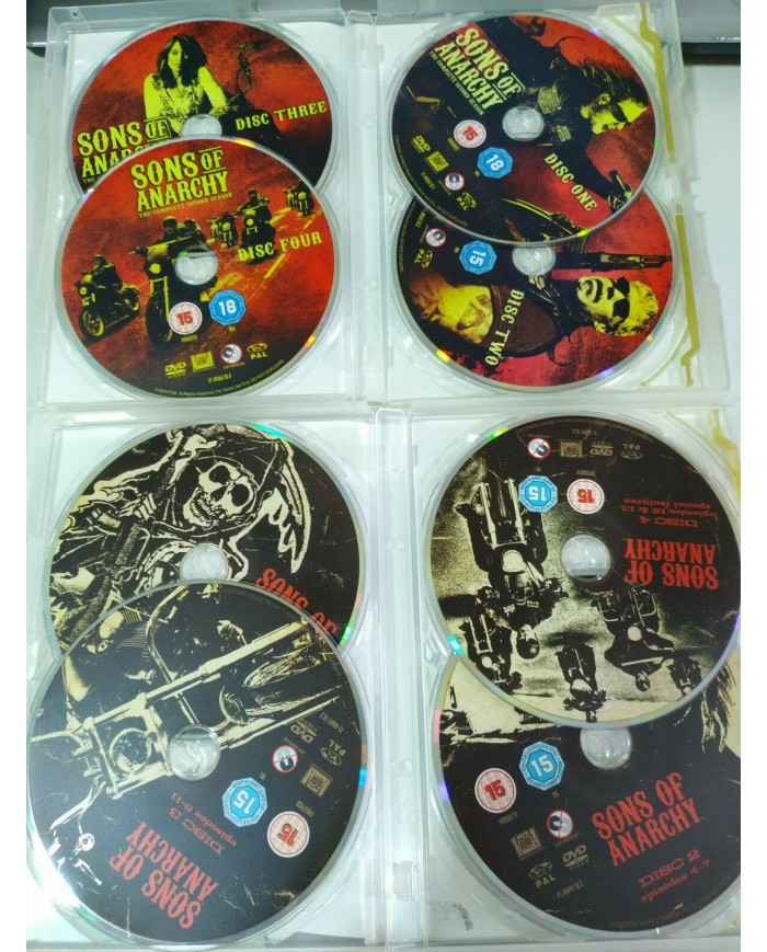 SONS OF ANARCHY Temporadas 1-2 Hijos de la Anarquia - 8 X DVD Espa?ol Ingles AM