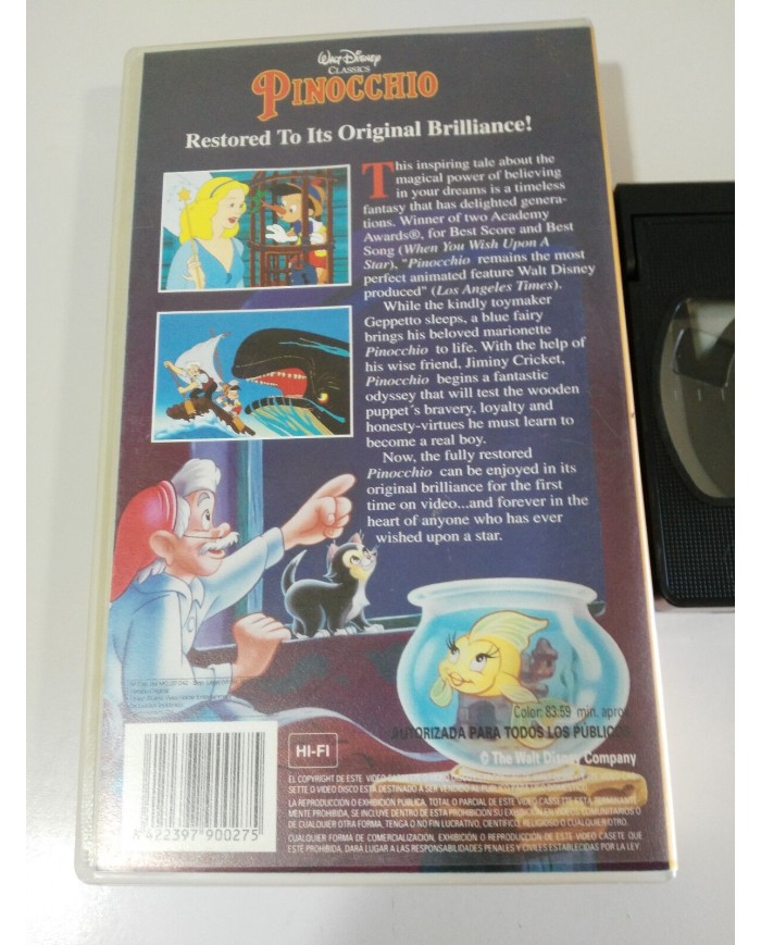 PINOCCHIO PINOCHO VERSION ORIGINAL INGLES SUBTITULOS INGLES VHS WALT DISNEY