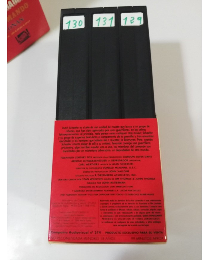 SCHWARZENEGGER CONAN EL BARBARO + DEPREDADOR + COMMANDO - VHS TAPE CASTELLANO