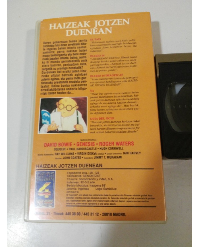 HAIZEAK JOTZEN DUENEAN WHEN THE WIND BLOWS VHS DAVID BOWIE ROGER WATERS GENESIS