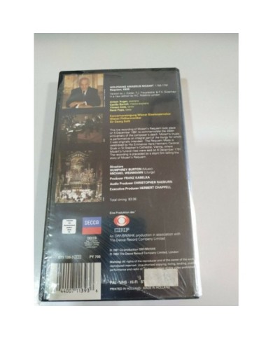 A Requiem for Mozart Sir Georg Solti Live in Vienna VHS Cinta Tape Nuevo Am