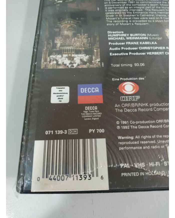 A Requiem for Mozart Sir Georg Solti Live in Vienna VHS Cinta Tape Nuevo Am