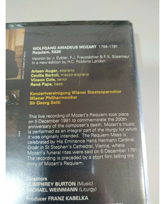A Requiem for Mozart Sir Georg Solti Live in Vienna VHS Cinta Tape Nuevo Am