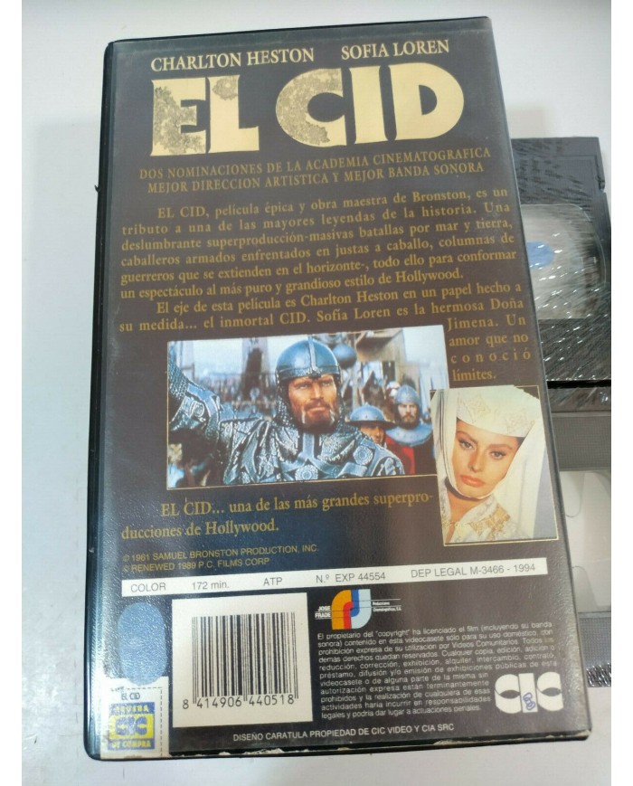El Cid Charlton Heston Sofia Loren Anthony Mann Doble 2 x VHS Tape Espa?ol Nueva