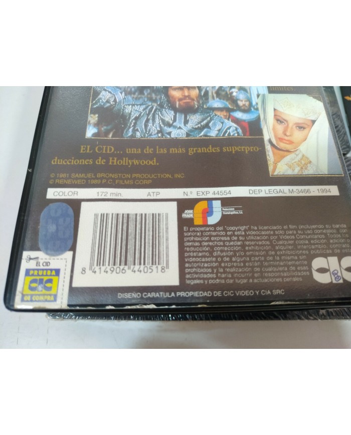 El Cid Charlton Heston Sofia Loren Anthony Mann Doble 2 x VHS Tape Espa?ol Nueva