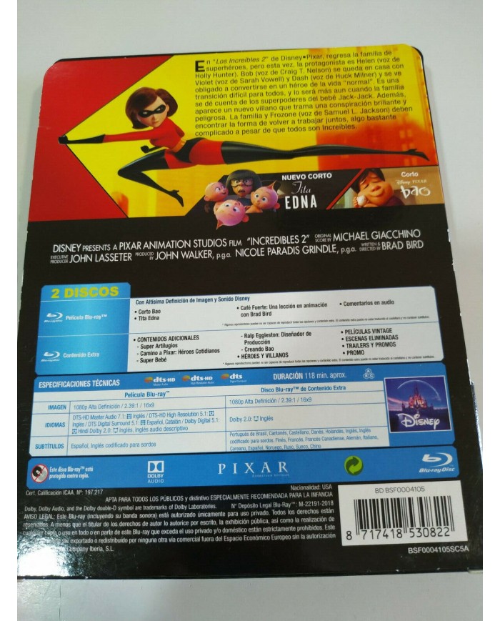 Los Increibles 2 Disney Pixar Steelbook 2 x Blu-ray + Extras Espa?ol English AM