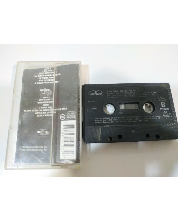 Bon Jovi Keep the Faith Mercury Spain Edition 1992 - Cinta Tape Cassette Am Bon Jovi Keep the Faith Mercury Spain Edition 1992 - Cinta Tape Cassette Am