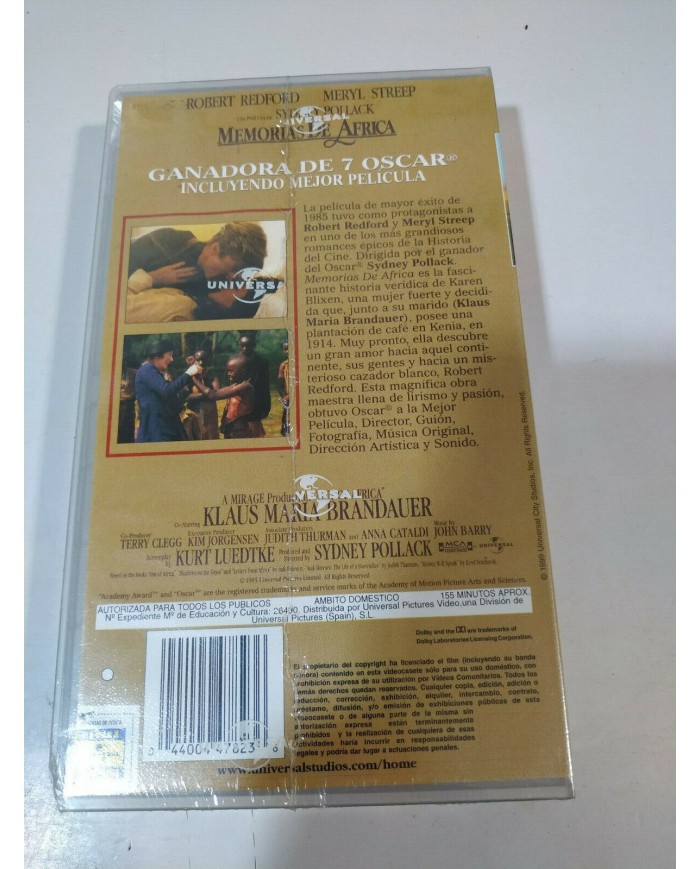 Memorias de Africa Robert Redford Meryl Streep Pollack VHS Espa?ol Nueva 3T