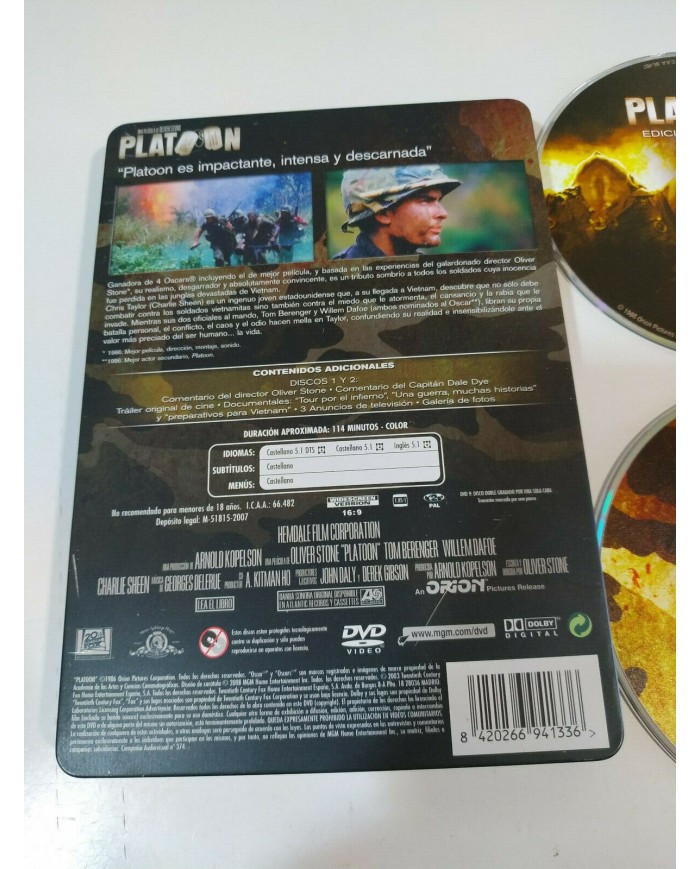 Platoon Oliver Stone Willem Dafoe Sheen - 2 x DVD Steelbook Espa?ol English - 3T