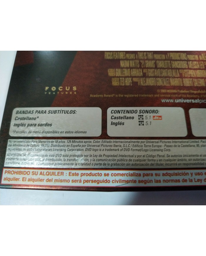 21 Gramos Sean Penn Benicio del Toro Naomi Watts DVD Steelbook - AM