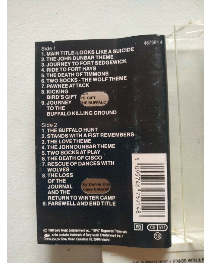 Dance With Wolves Soundtrack John Barry Epic 1991 - Cinta Tape Cassette 3T