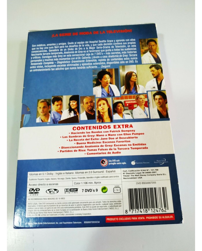 Anatomia de Grey Tercera Temporada 3 Completa - 7 x DVD Espa?ol Ingles - 3T