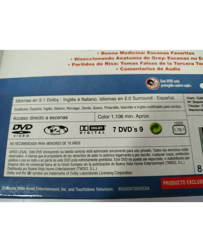 Anatomia de Grey Tercera Temporada 3 Completa - 7 x DVD Espa?ol Ingles - 3T