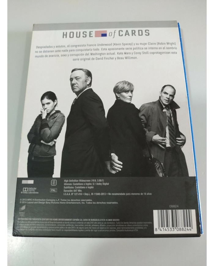 House of Cards Primera Temporada 1 Completa - 4 x DVD Espa?ol Ingles - 3T
