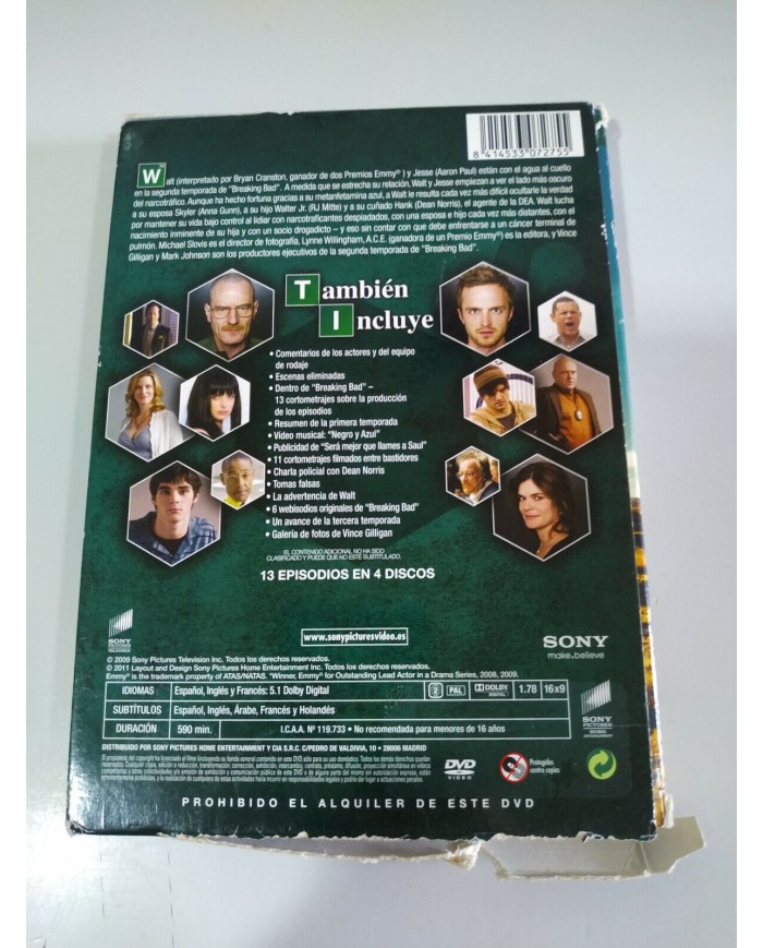 Breaking Bad Segunda Temporada 2 Completa - 4 x DVD Espa?ol Ingles - 3T