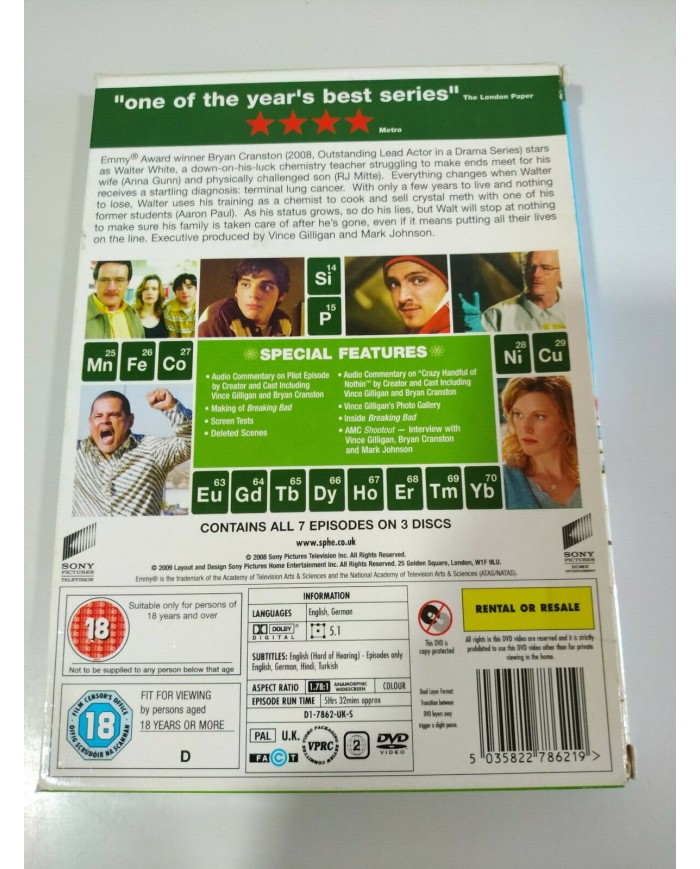 Breaking Bad The Complete First Season 1 - 3 x DVD Ingles aleman - 3T