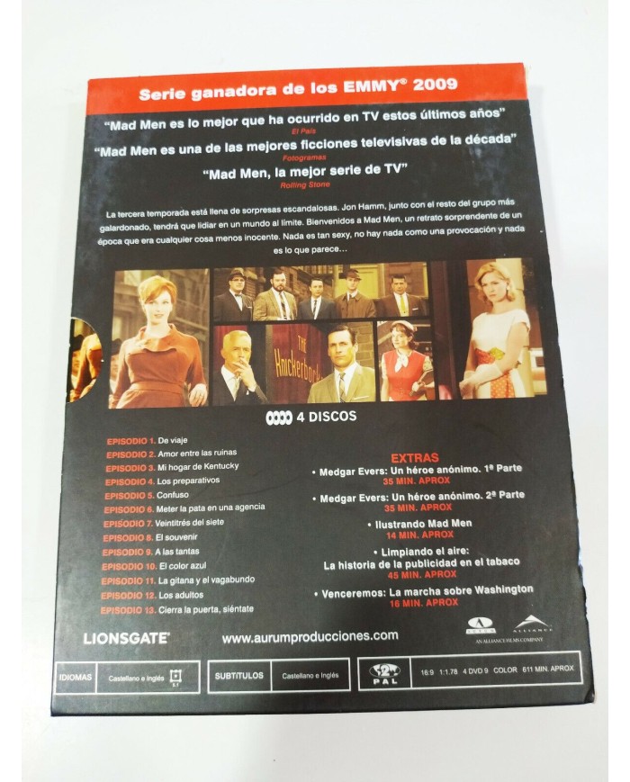 Mad Men Tercera Temporada 3 Completa - 4 x DVD Espa?ol Ingles - 3T