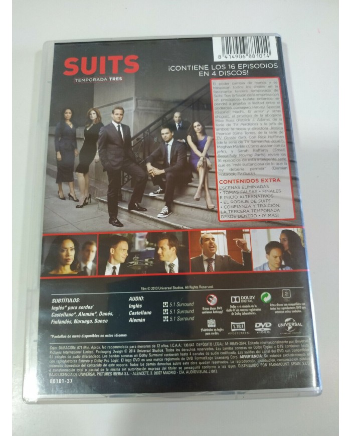 Suits Tercera Temporada 3 Completa - 4 x DVD Espa?ol Ingles - 3T