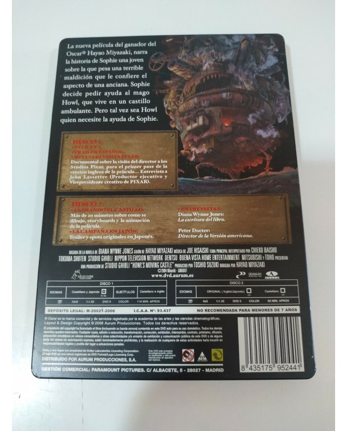 El Castillo Ambulante Hayao Miyazaki Studio Ghibli - 2 x DVD Steelbook - 3T