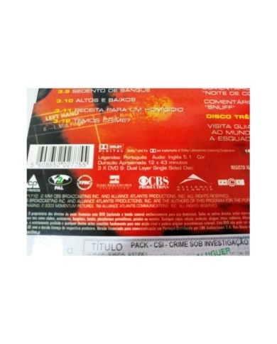 CSI Las Vegas Third Season Episodes 3.1-3.12 - 3 x DVD Ingles Portugues - 2T