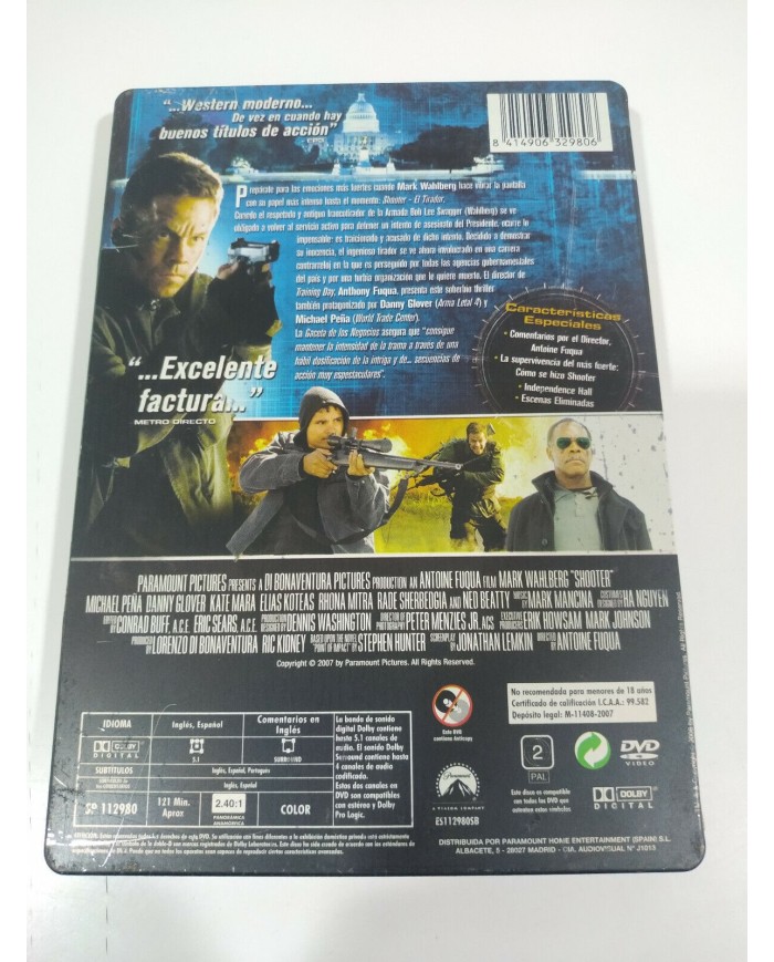 Shooter El Tirador Mark Wahlberg Steelbook DVD + Extras Espa?ol Ingles - 3T