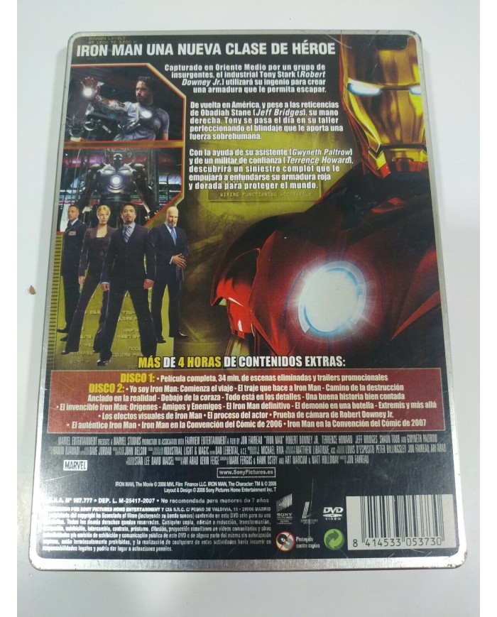 Iron Man Robert Downey Jr Marvel Steelbook DVD + Extras Espa?ol Ingles - 3T
