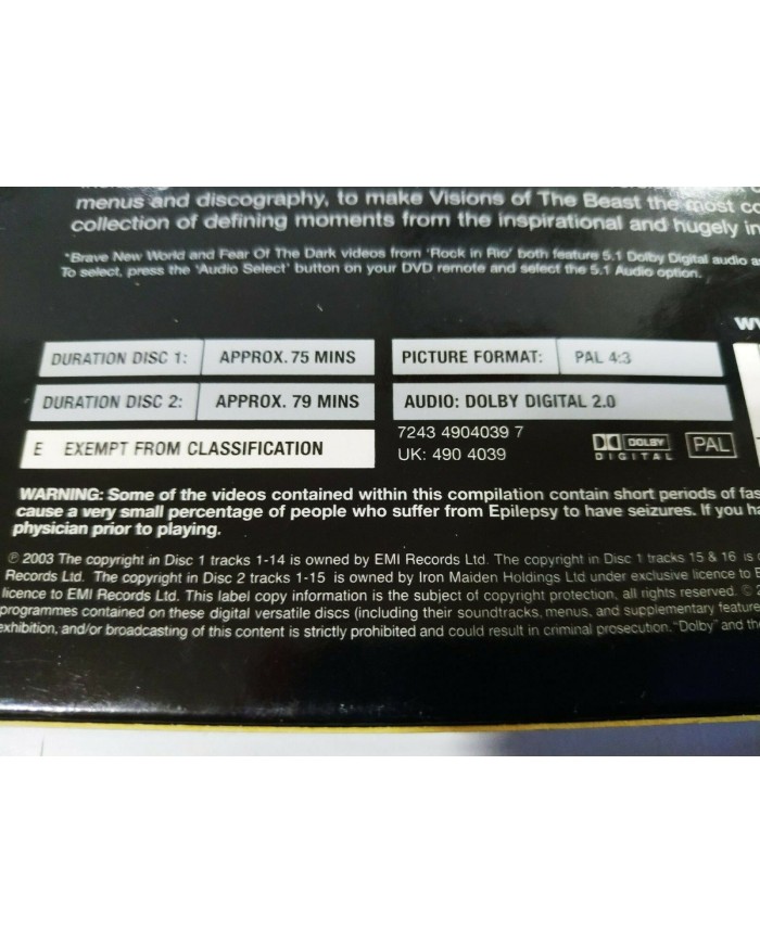 Iron Maiden Visions of the Beast Complete Video History - DVD Region 2 - 3T