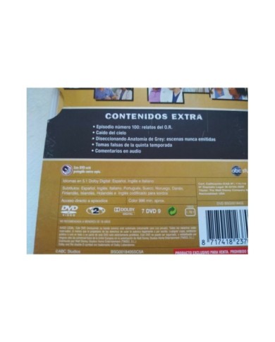 Anatomia de Grey Quinta Temporada Completa 7 x DVD Ingles Espa?ol Region 2 - 3T