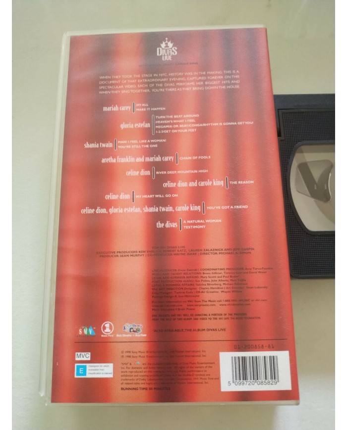 Divas Live Celine Dion Mariah Carey Shania Twain Aretha - VHS Cinta Tape - 4T