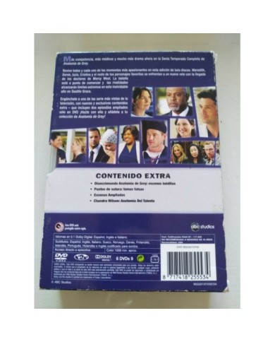 Anatomia de Grey Sexta Temporada Completa 6 x DVD Ingles Espa?ol Region 2 - 3T