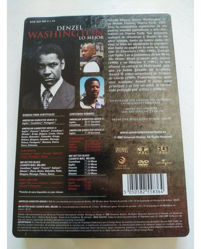 Denzel Washington Lo Mejor 4 Peliculas Steelbook 5 x DVD Espa?ol Ingles - 3T