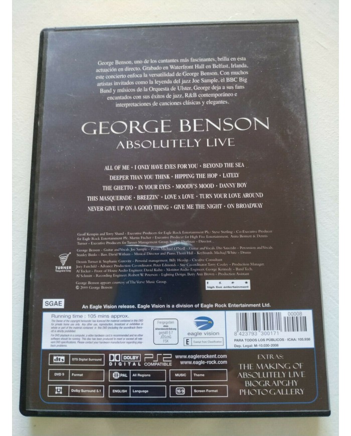 George Benson Absolutely Live Jazz - DVD Region All 2T