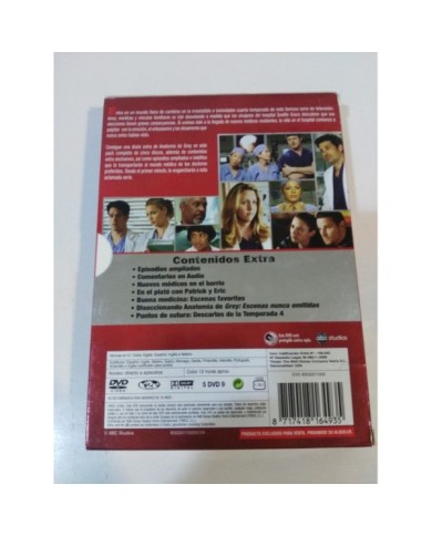 ANATOMIA DE GREY CUARTA TEMPORADA 4 AMPLIADA 5 X DVD + EXTRAS Espa?ol Ingles AM
