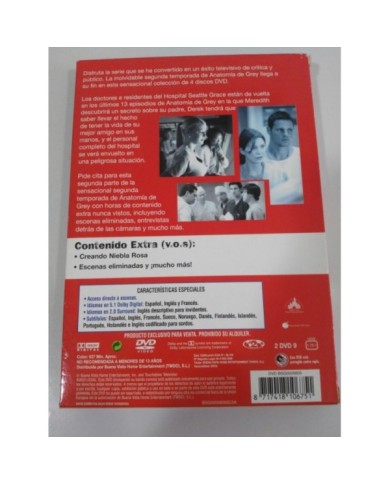 ANATOMIA DE GREY SEGUNDA TEMPORADA 2 - SEGUNDA PARTE 4 X DVD Espa?ol ingles - AM