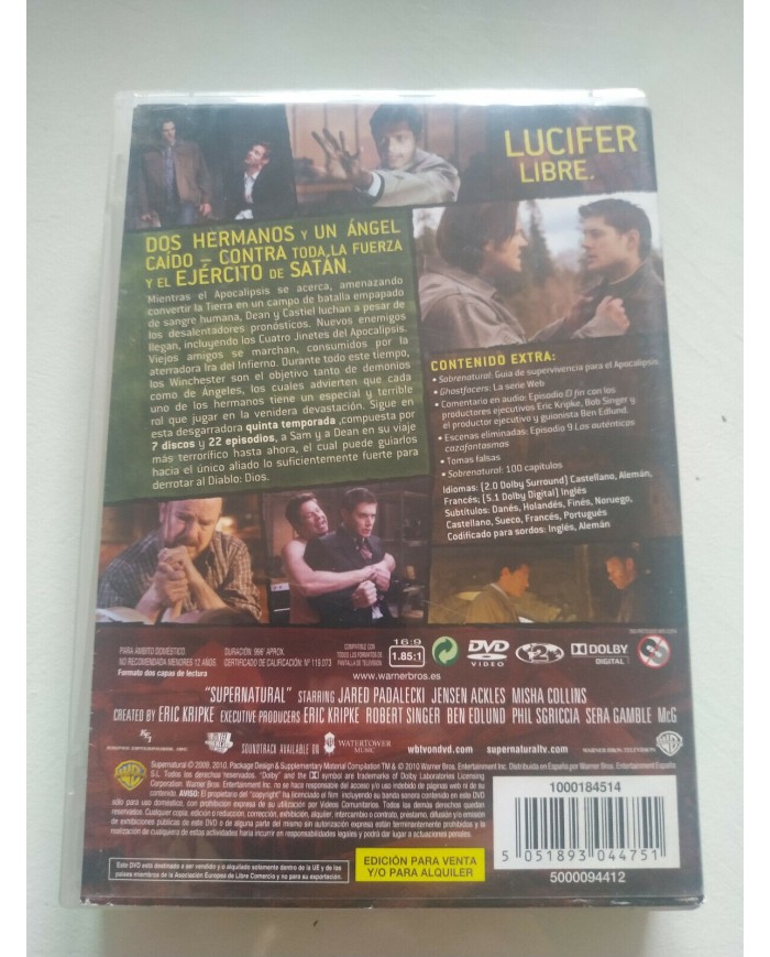 Sobrenatural Quinta Temporada 5 Completa - DVD Espa?ol Ingles Region 2 - 3T